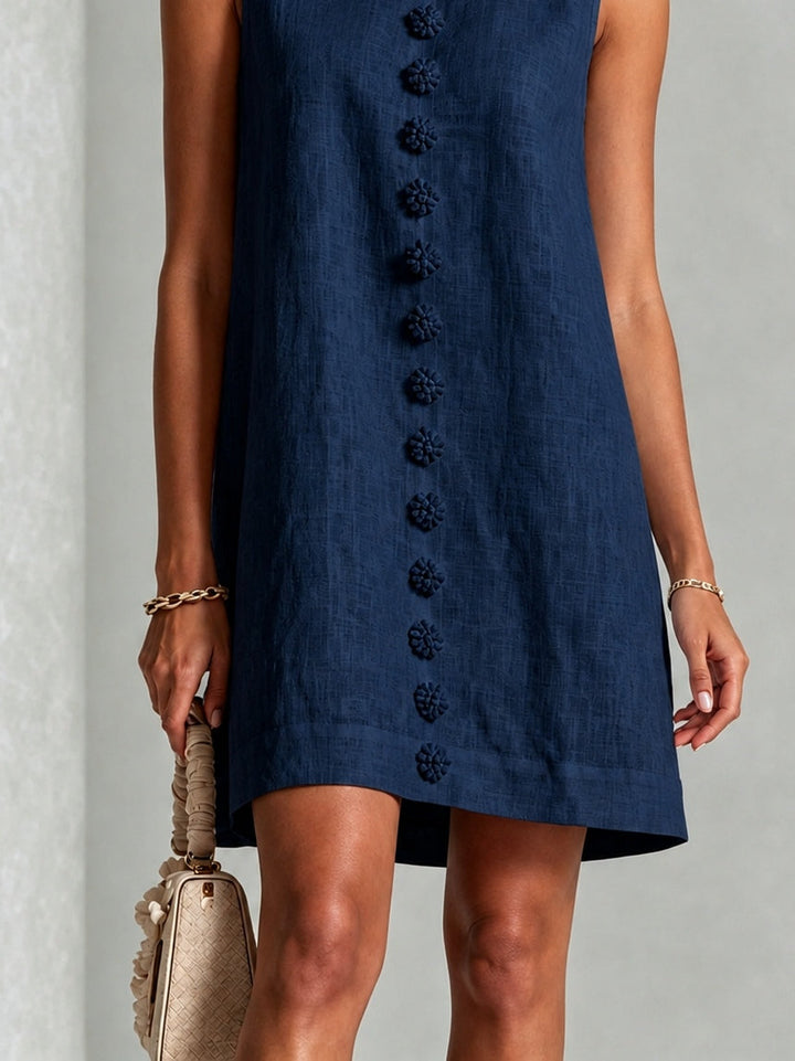 Navy Sleeveless Floral Button-front Mini Dress