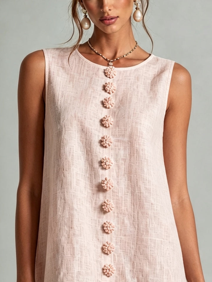Pink Sleeveless Floral Button-front Mini Dress