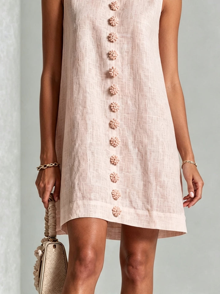Pink Sleeveless Floral Button-front Mini Dress