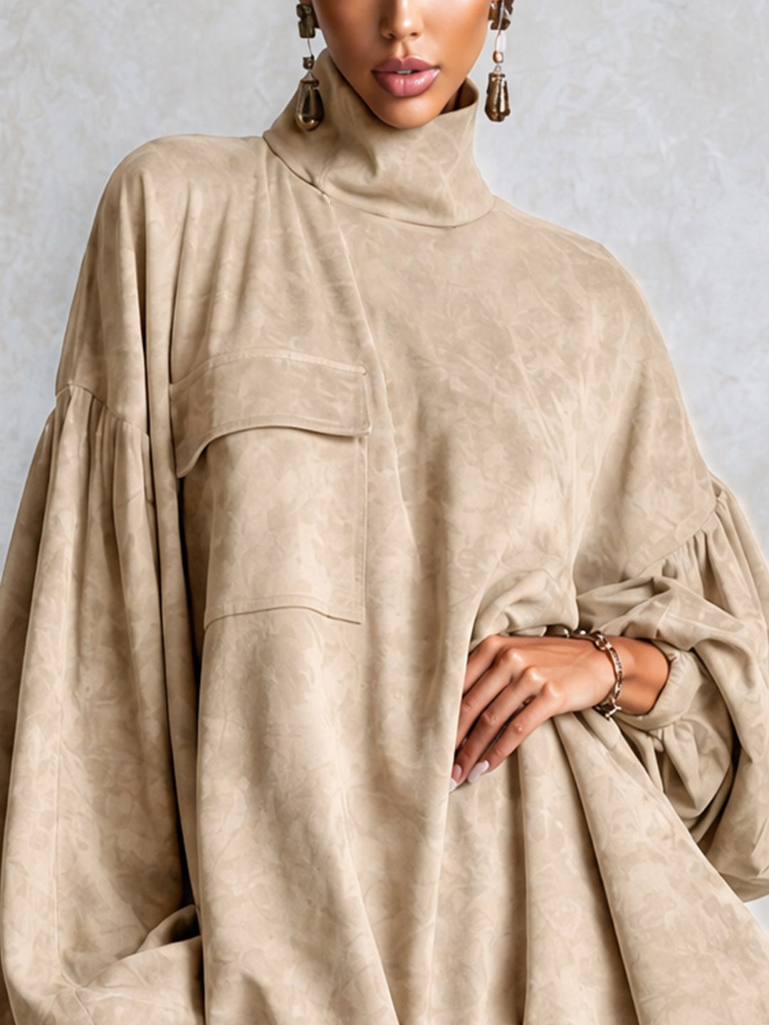 Khaki Faux Suede Oversized Mini Dress