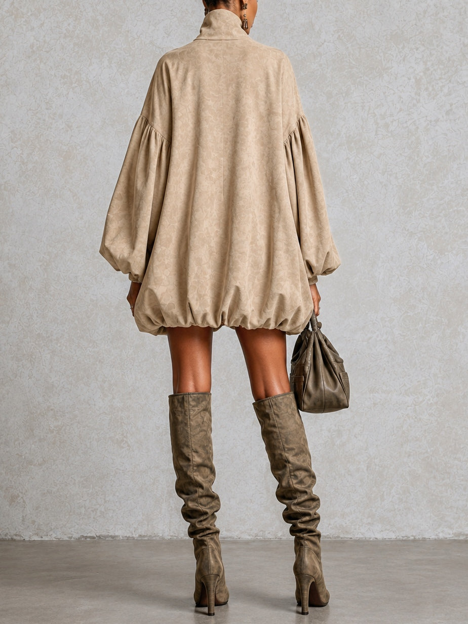 Khaki Faux Suede Oversized Mini Dress