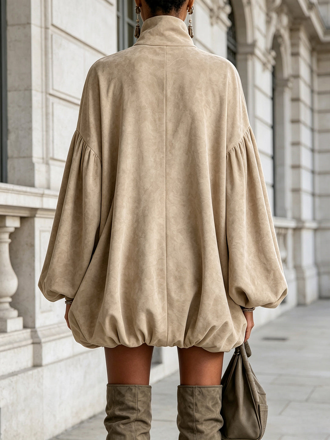 Khaki Faux Suede Oversized Mini Dress