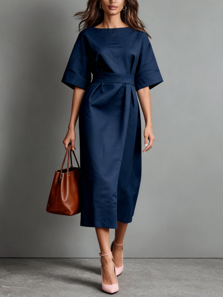 Linen Boat Neck Tie Loose Dress