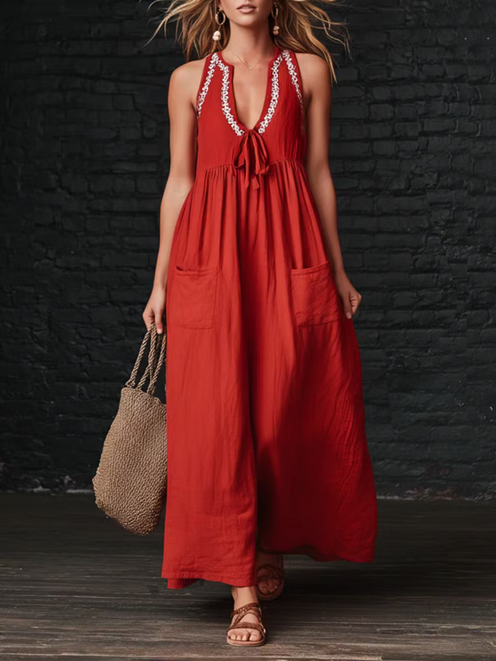 Retro floral dress in linen and cotton, A-line cut, loose fit.