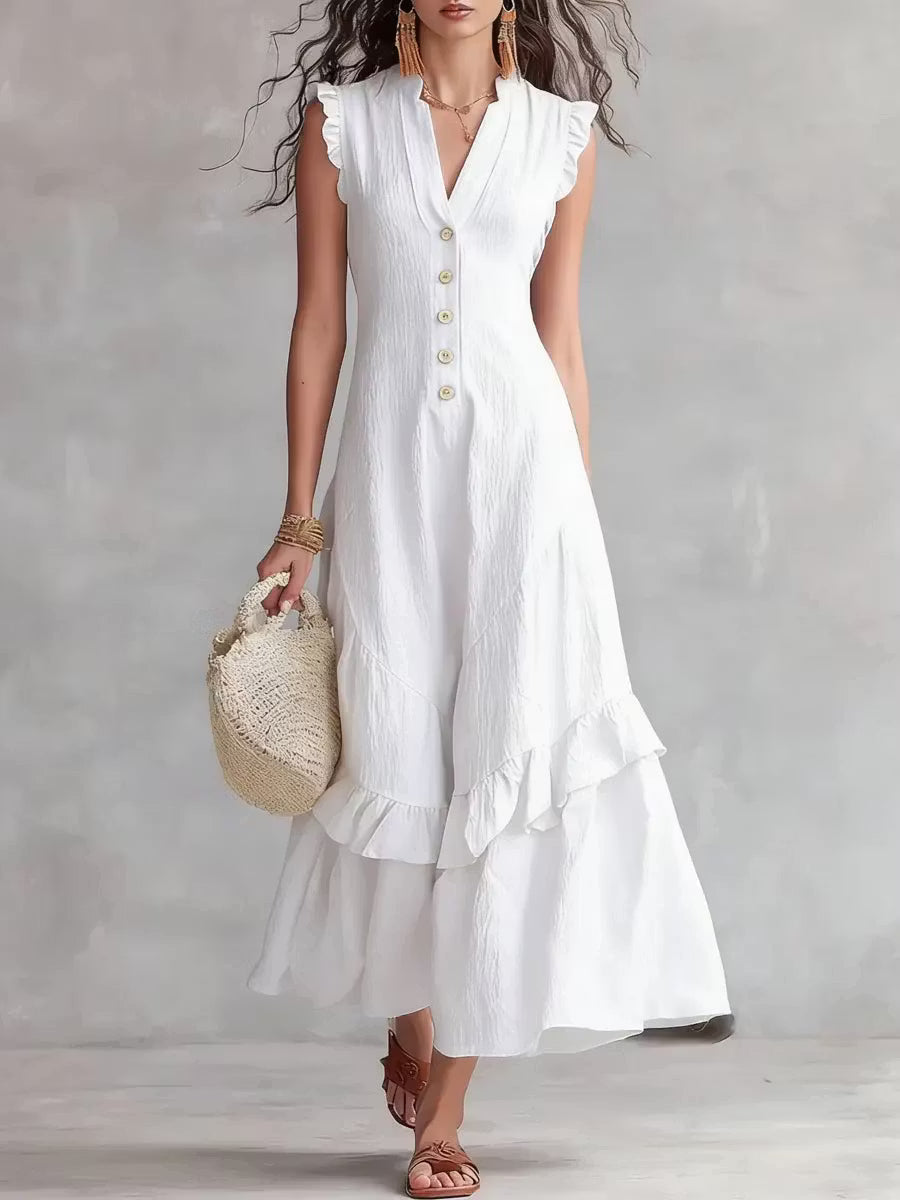 Minimalist Women's Lace Dress in Cotton and Linen
