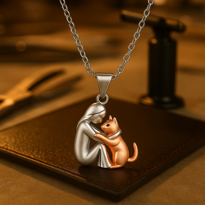 Vasia – Necklace with a pendant of an embrace between a man and a cat