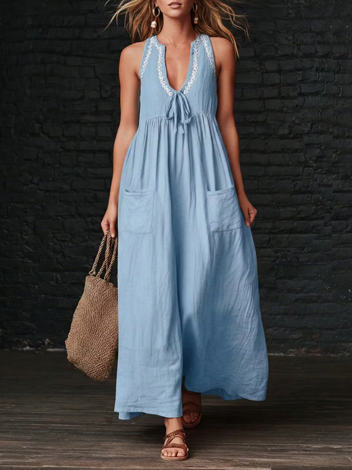 Retro floral dress in linen and cotton, A-line cut, loose fit.