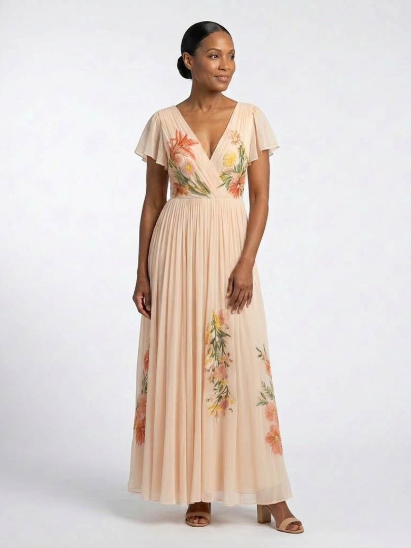 Calista Pleated Floral Maxi Dress