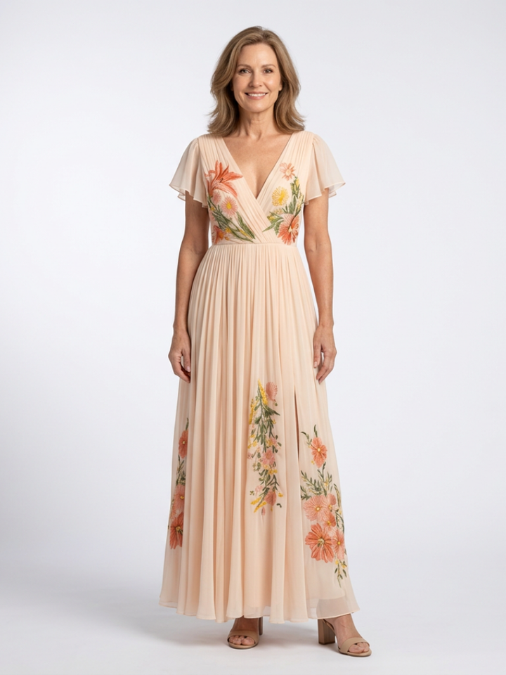 Calista Pleated Floral Maxi Dress