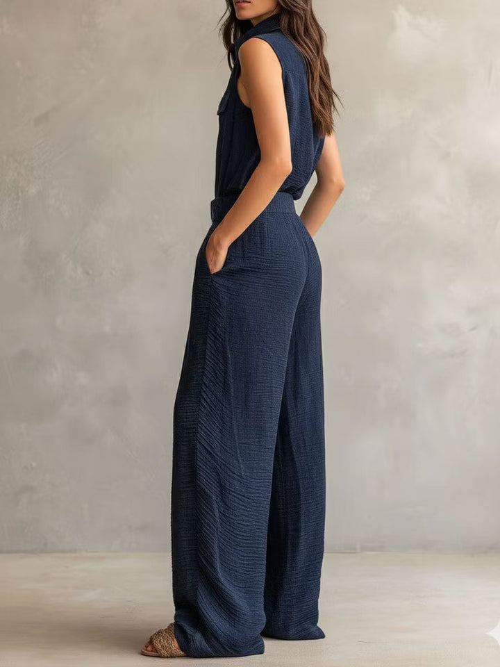 Utility Jumpsuit with Belt in Slate Gray Textured Boho Midnight Style