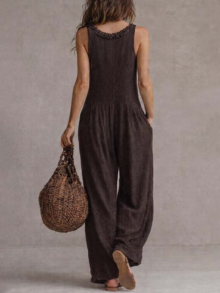 Retro Knit Jumpsuit with Ruffled Collar