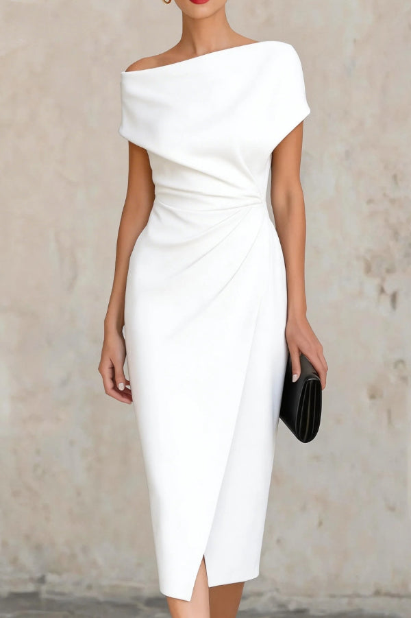 Elegant Short-sleeved Slim-fit Pleated Midi Dress