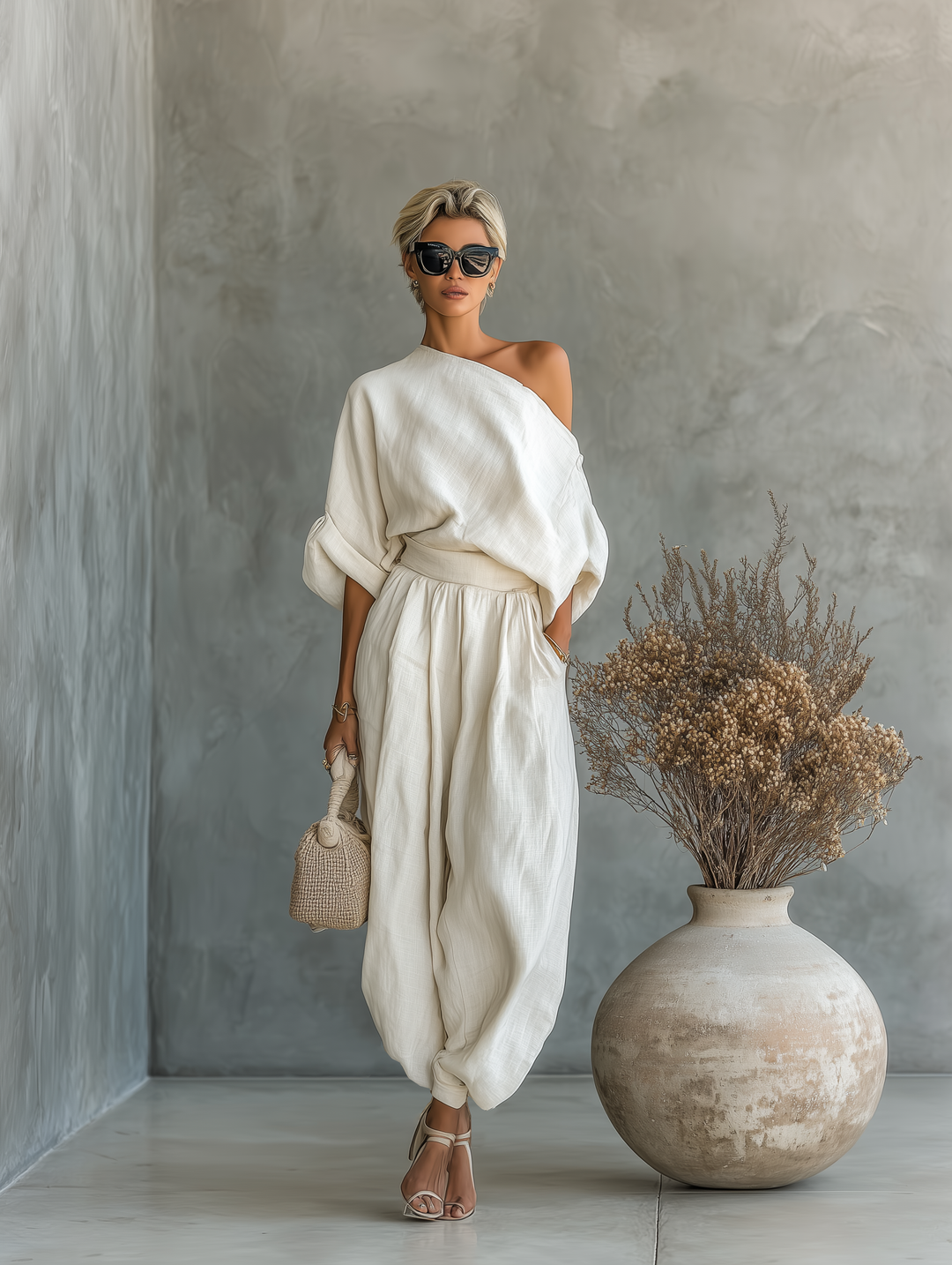 Trisha™ | Linen Set with One Shoulder