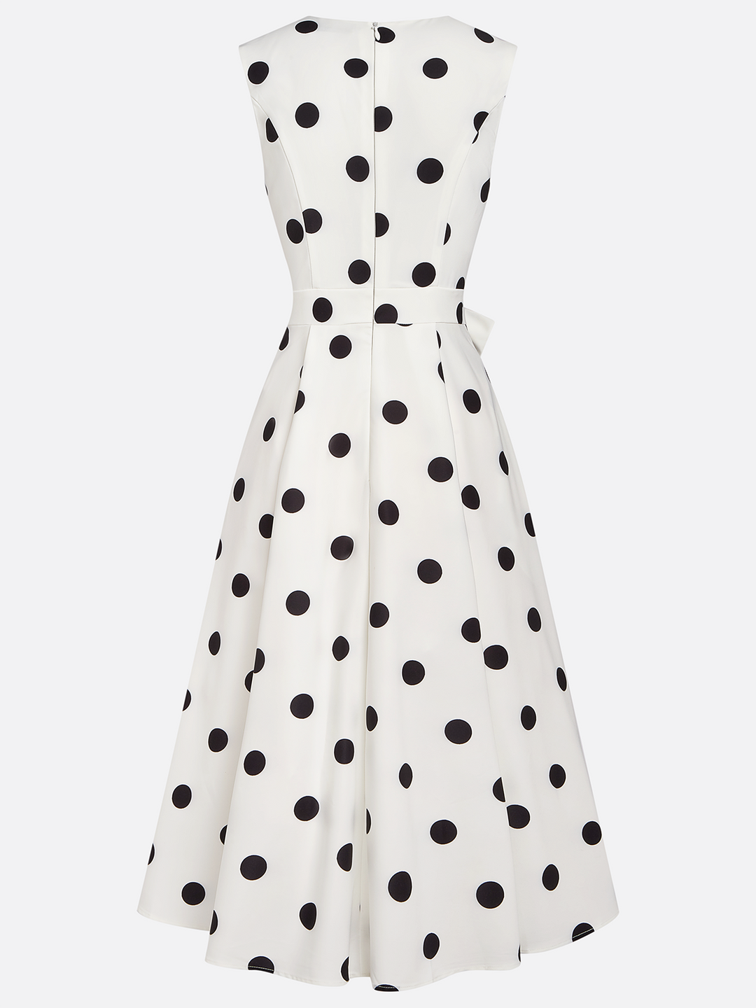 Black-and-White Classic Polka Dot French Sleeveless Midi Dress
