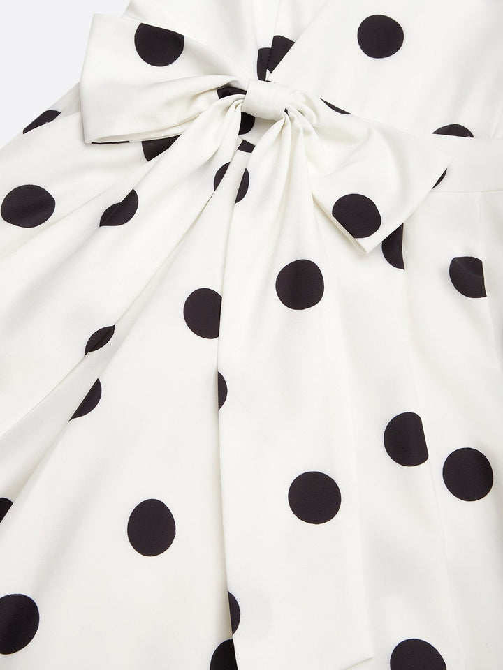 Black-and-White Classic Polka Dot French Sleeveless Midi Dress