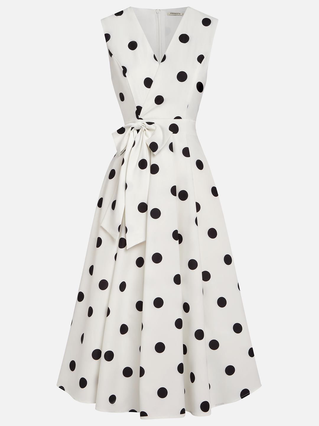 Black-and-White Classic Polka Dot French Sleeveless Midi Dress