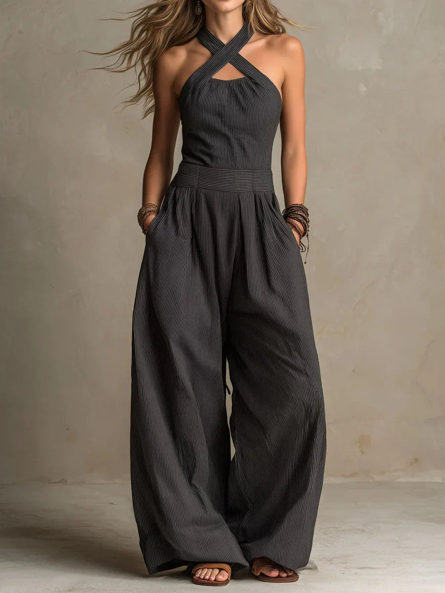 Bianca | Linen and Cotton Jumpsuit with Elegant Cross Neckline