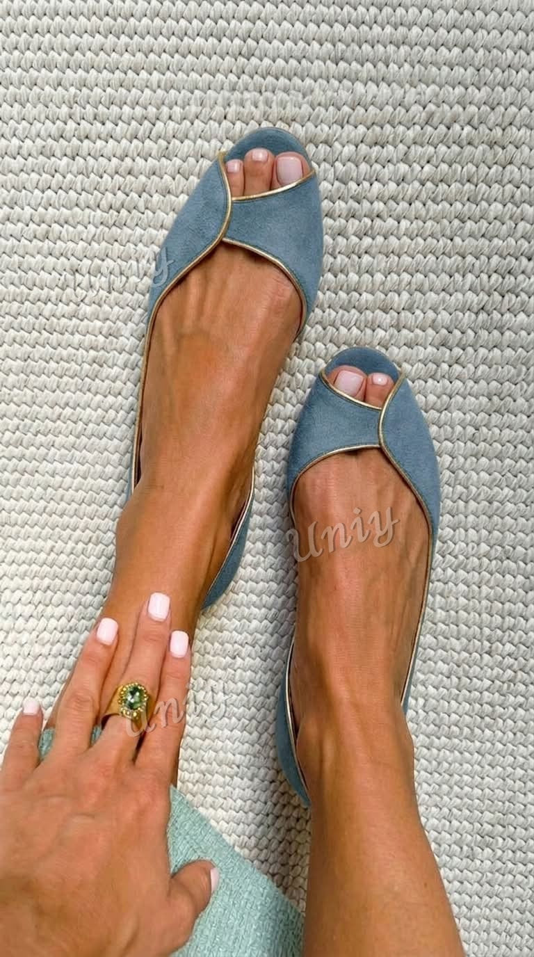 Open Toe D'Orsay Ballet Flats in Beige Suede and Gold