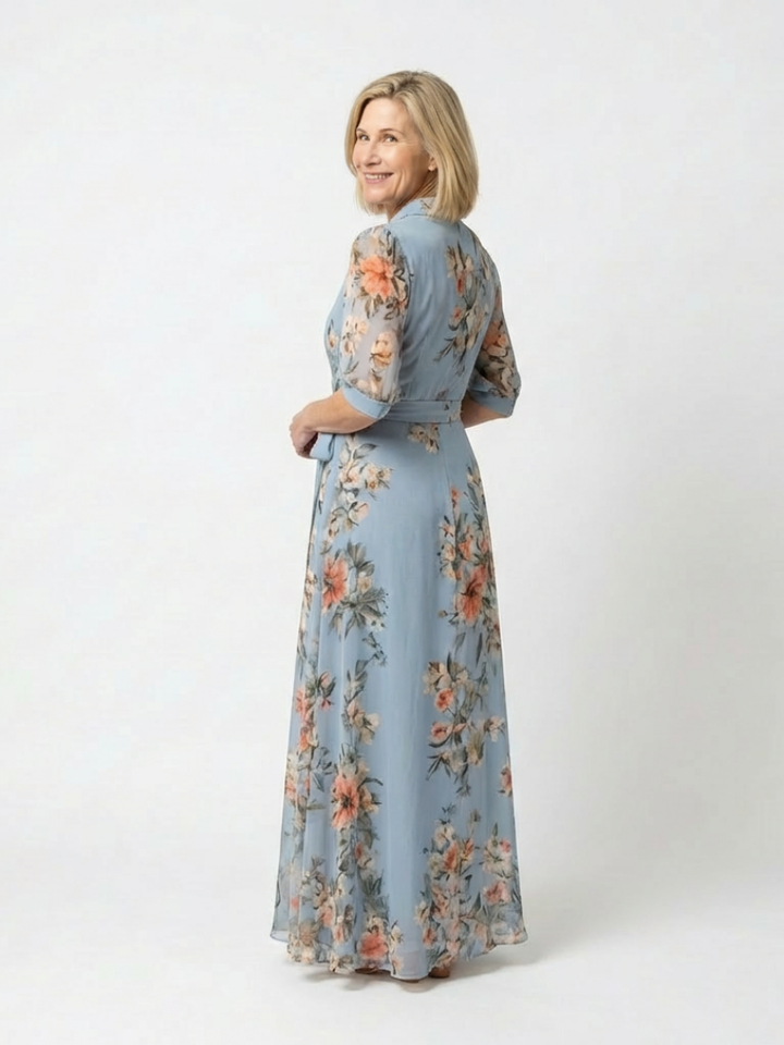 Floral V-Neck Wrap Maxi Dress Camille