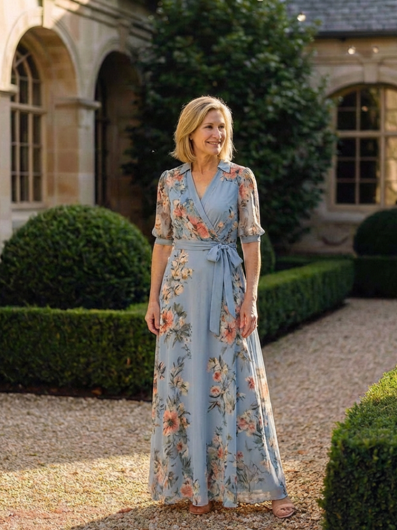 Floral V-Neck Wrap Maxi Dress Camille