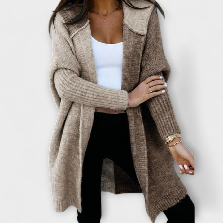 Patchwork Knit Cardigan with Hood