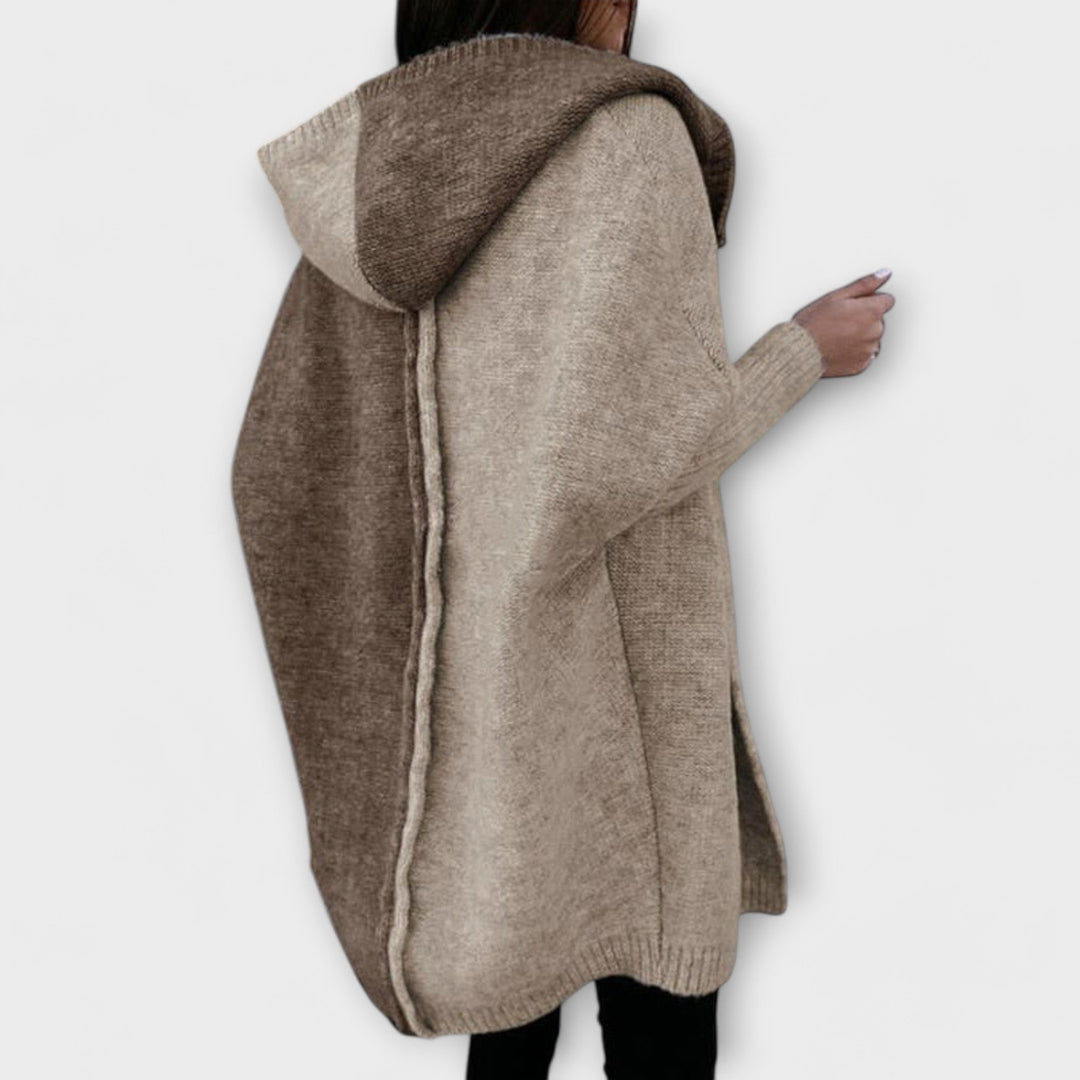 Patchwork Knit Cardigan with Hood