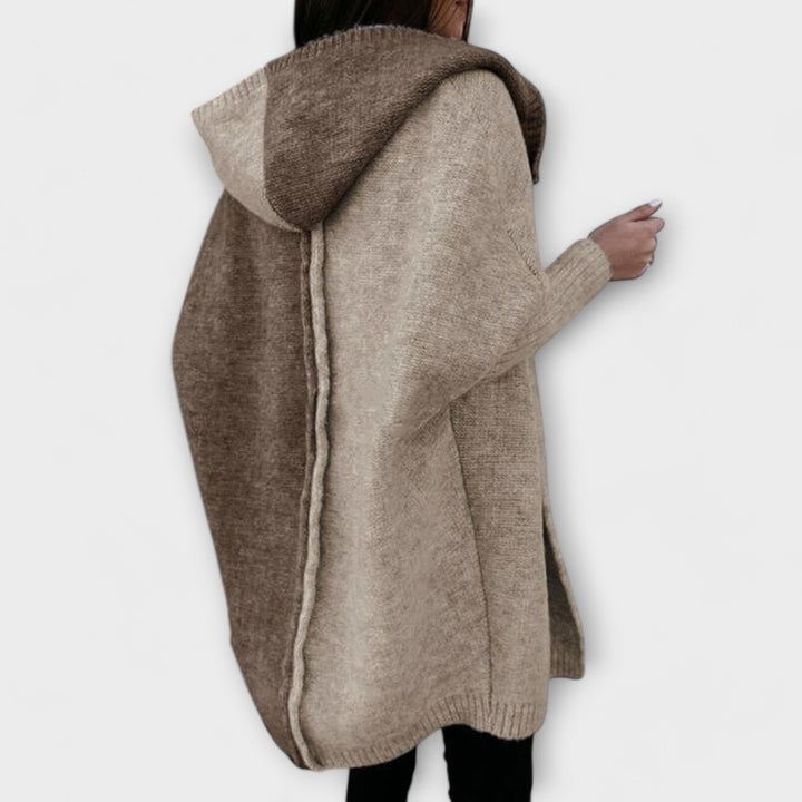 Patchwork Knit Cardigan with Hood
